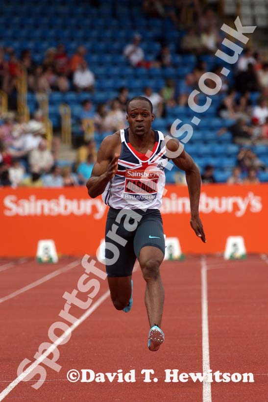 James Dasaolu breaking 10 seconds in the 100 metres at the Sainsbury's British Championships, Birmingham.